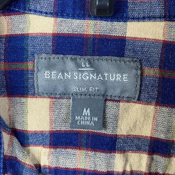 L.L. Bean Signature Men’s Button UP Medium Long Sleeve Shirt Plaid Black/Yellow - Picture 3 of 12